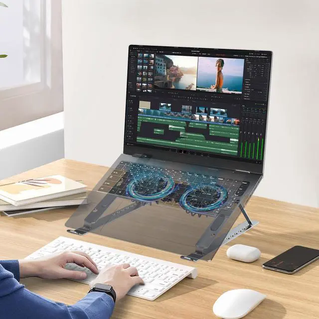 Alt view image 2 of 5 - Laptop Cooling Stand, Height Adjustable Laptop Cooling Stand, Ultra Sturdy for Laptops up to 17" - Space Silver