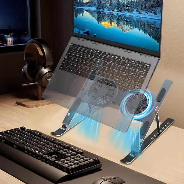 Alt view image 4 of 5 - Laptop Cooling Stand, Height Adjustable Laptop Cooling Stand, Ultra Sturdy for Laptops up to 17" - Space Silver
