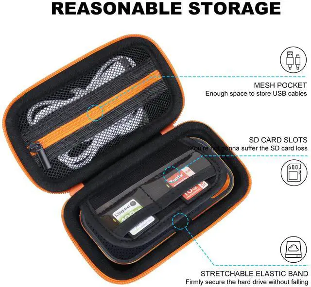 Alt view image 3 of 7 - Hard Case for SanDisk Extreme/SanDisk Extreme PRO/SanDisk Portable SSD External Solid State Drive 500GB 1TB 2TB 4TB 8TB, SSD Carrying Case Shockproof Protective Storage Travel Bag, Orange