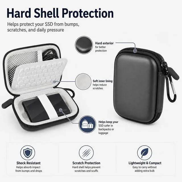 Alt view image 3 of 7 - Carrying Case for Samsung T9/T7/T7 Shield Portable SSD 4TB 2TB 1TB, Hard Travel Storage Holder for USB External Solid State Drive, for Photo, Office and Gaming-Grey, Case Only