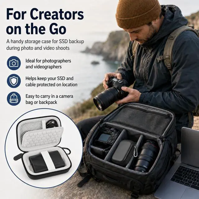 Alt view image 7 of 7 - Carrying Case for Samsung T9/T7/T7 Shield Portable SSD 4TB 2TB 1TB, Hard Travel Storage Holder for USB External Solid State Drive, for Photo, Office and Gaming-Grey, Case Only