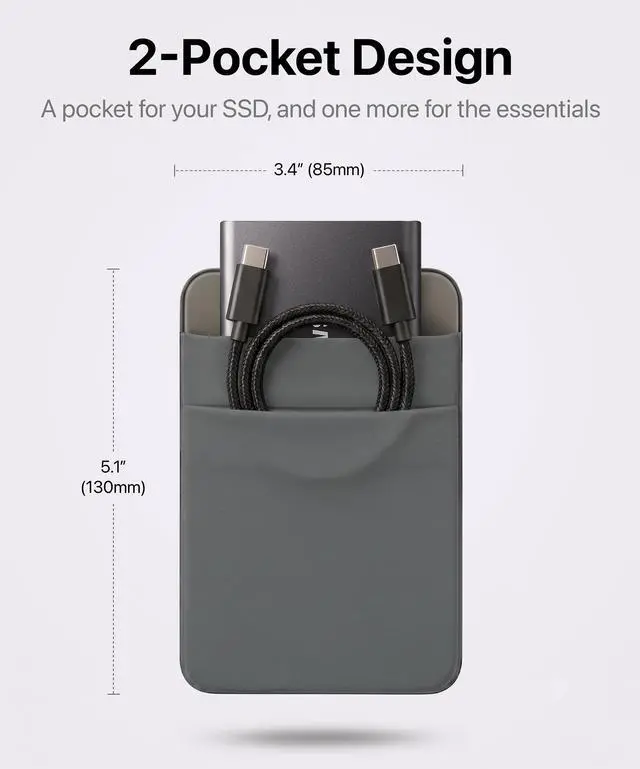 Alt view image 2 of 7 - 2-Pocket SSD & Hard Drive Holder for Laptop, Reusable Adhesive, Stick-On Pocket Sleeve for External Portable SSD, HDD, Cables and More (Small)