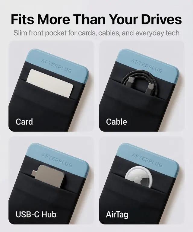 Alt view image 5 of 7 - 2-Pocket SSD & Hard Drive Holder for Laptop, Reusable Adhesive, Stick-On Pocket Sleeve for External Portable SSD, HDD, Cables and More (Small)