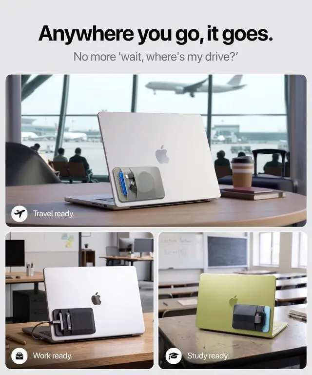Alt view image 7 of 7 - 2-Pocket SSD & Hard Drive Holder for Laptop, Reusable Adhesive, Stick-On Pocket Sleeve for External Portable SSD, HDD, Cables and More (Small)