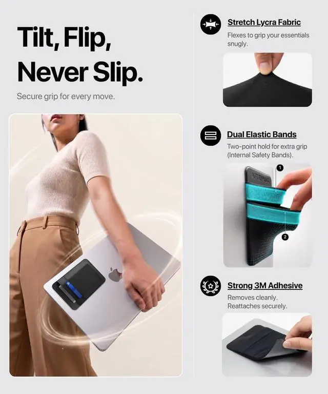 Alt view image 6 of 7 - 2-Pocket SSD & Hard Drive Holder for Laptop, Reusable Adhesive, Stick-On Pocket Sleeve for External Portable SSD, HDD, Cables and More (Small)
