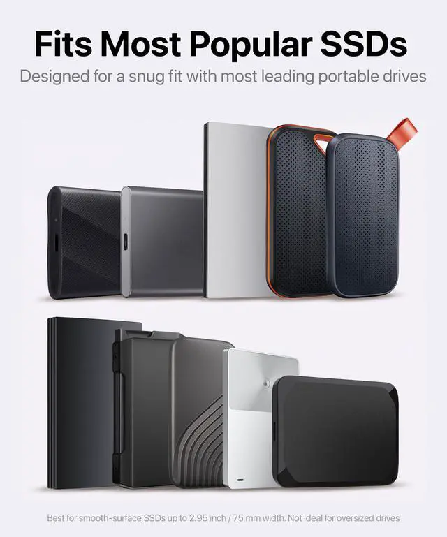 Alt view image 4 of 7 - 2-Pocket SSD & Hard Drive Holder for Laptop, Reusable Adhesive, Stick-On Pocket Sleeve for External Portable SSD, HDD, Cables and More (Small)