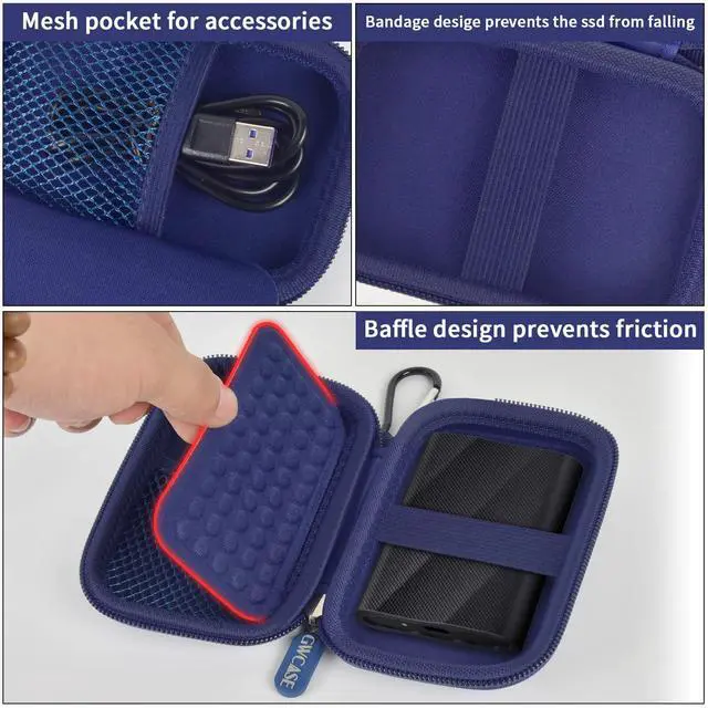 Alt view image 5 of 7 - Case Compatible with Samsung T9/ T7/ T7 Shield Portable SSD 1TB 2TB 4TB External Hard Drive, Storage Travel Carrying Holder Organizer for Solid State Drives & USB Cable (Box Only)-Blue