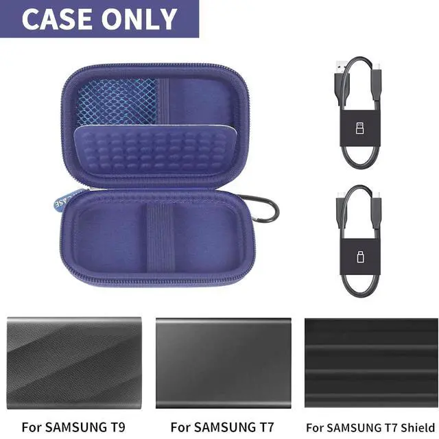 Alt view image 2 of 7 - Case Compatible with Samsung T9/ T7/ T7 Shield Portable SSD 1TB 2TB 4TB External Hard Drive, Storage Travel Carrying Holder Organizer for Solid State Drives & USB Cable (Box Only)-Blue