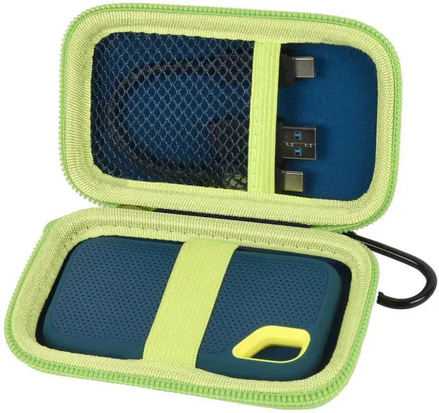 Main image of SSD Case for SanDisk Extreme Portable SSD & Extreme PRO, Hard Shell Protective Storage Bag with Carabiner, Fits 1TB 2TB 4TB 8TB External Solid State Drive for Business Travel (Green)