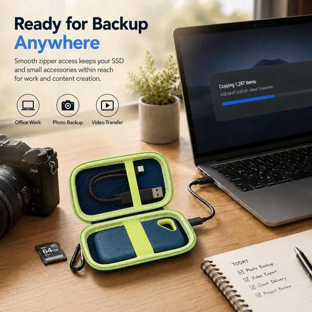 Alt view image 6 of 7 - SSD Case for SanDisk Extreme Portable SSD & Extreme PRO, Hard Shell Protective Storage Bag with Carabiner, Fits 1TB 2TB 4TB 8TB External Solid State Drive for Business Travel (Green)