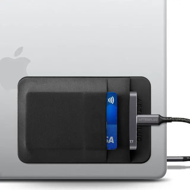 Main image of 2-Pocket SSD & Hard Drive Holder for Laptop, Reusable Adhesive, Stick-On Pocket Sleeve for External Portable SSD, HDD, Cables and More (Small)