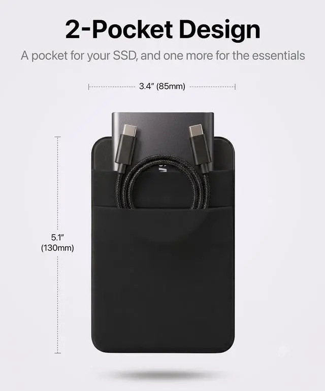 Alt view image 2 of 7 - 2-Pocket SSD & Hard Drive Holder for Laptop, Reusable Adhesive, Stick-On Pocket Sleeve for External Portable SSD, HDD, Cables and More (Small)