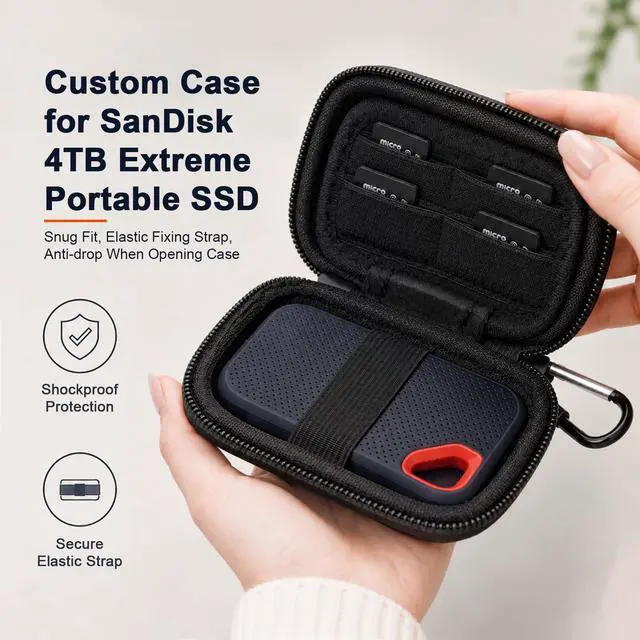 Alt view image 3 of 7 - Case for SanDisk Extreme Portable SSD & Extreme PRO, Hard Shell Protective Storage Bag with Carabiner, Fits 1TB 2TB 4TB 8TB External Solid State Drive (Black, for Sandisk V3)