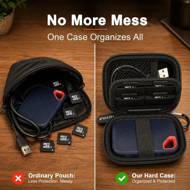 Alt view image 4 of 7 - Case for SanDisk Extreme Portable SSD & Extreme PRO, Hard Shell Protective Storage Bag with Carabiner, Fits 1TB 2TB 4TB 8TB External Solid State Drive (Black, for Sandisk V3)