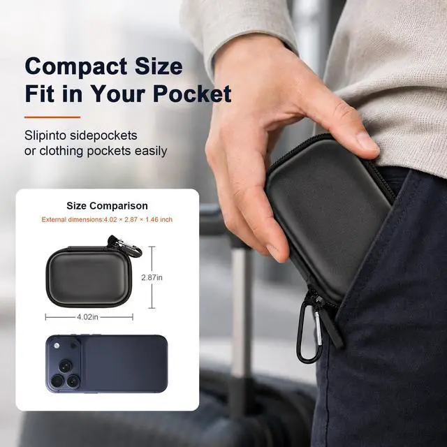 Alt view image 7 of 7 - Case for SanDisk Extreme Portable SSD & Extreme PRO, Hard Shell Protective Storage Bag with Carabiner, Fits 1TB 2TB 4TB 8TB External Solid State Drive (Black, for Sandisk V3)