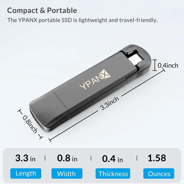 Alt view image 2 of 7 - 256GB Pro Portable SSD, 1000MB/s Speed, USB 3.2 Gen 2 + Type C Dual-Port, Lightweight External SSD for iPhone 15/16/17/Pro/Pro Max, Android, Windows, Mac, Tablets