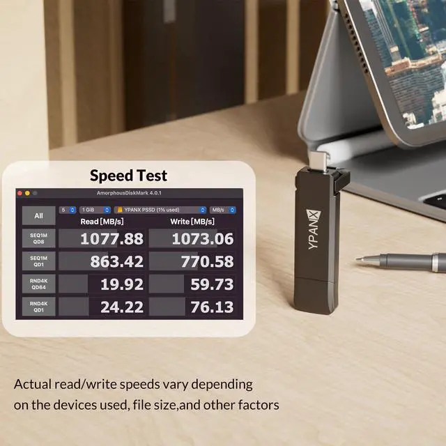 Alt view image 6 of 7 - 256GB Pro Portable SSD, 1000MB/s Speed, USB 3.2 Gen 2 + Type C Dual-Port, Lightweight External SSD for iPhone 15/16/17/Pro/Pro Max, Android, Windows, Mac, Tablets