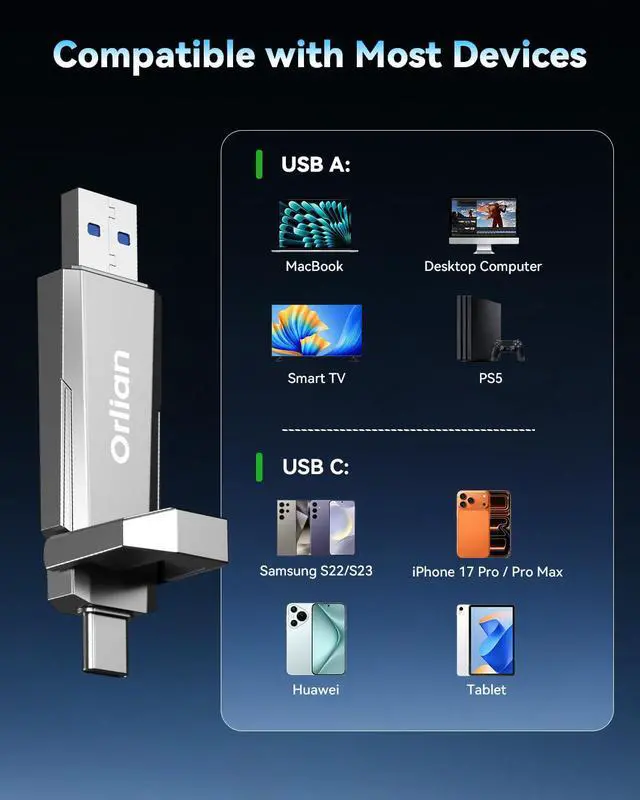 Alt view image 5 of 7 - 512G External Portable SSD USB Solid State Drive, Up to 1000MB/s USB 3.2 Gen 2 Solid State, Type C + A Dual Drive for Phone/Android Laptops/Windows/Mac, Silver
