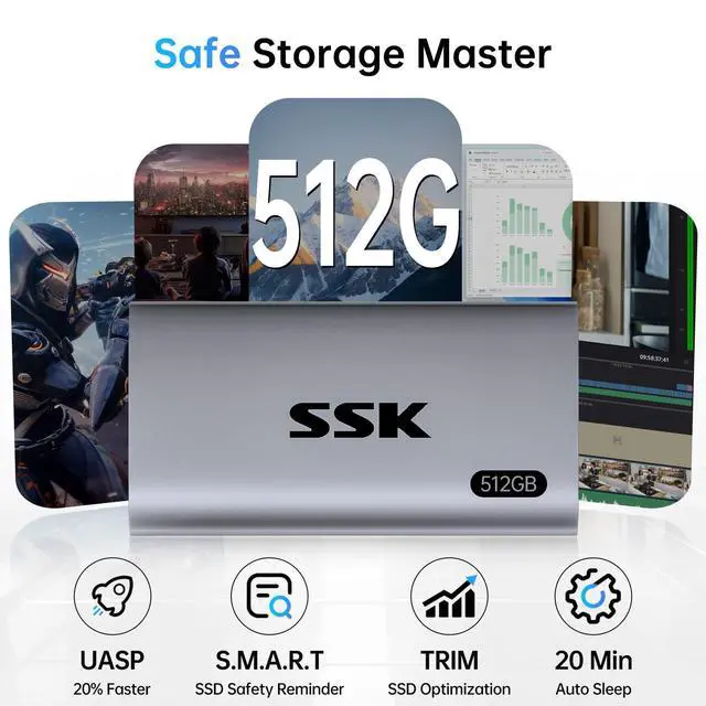 Alt view image 4 of 7 - 512GB SSD External Hard Drive, Portable SSD Up to 550MB/s Fast Solid State Drives External, USB 3.2 Gen2 for iPhone 15/16 Pro, Win, Mac, Android with LED Light, Trim, SMART Supported