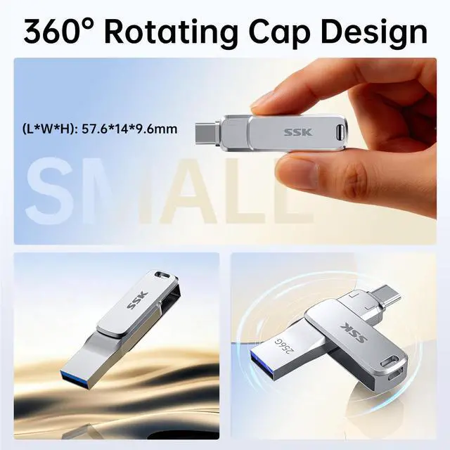 Alt view image 5 of 7 - 256GB Dual USB Flash Drive USB C Thumb Drive, up to 220 MB/s Type-C and USB-A 3.2 FlashDrive Memory Stick, Zinc Pendrive for iPhone 15/16Pro/Win/Android OTG