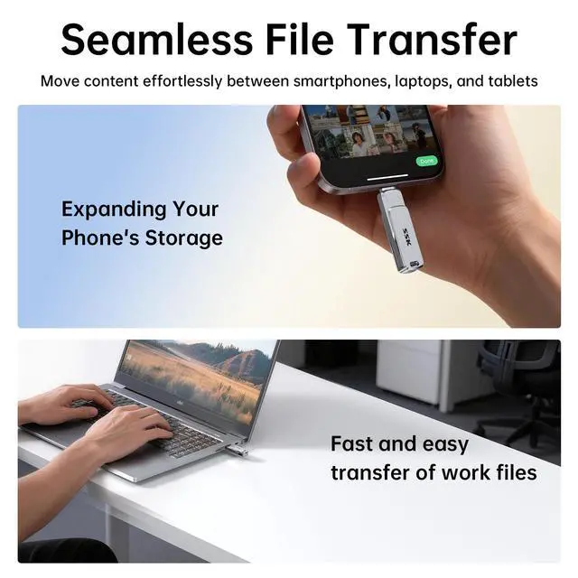 Alt view image 7 of 7 - 256GB Dual USB Flash Drive USB C Thumb Drive, up to 220 MB/s Type-C and USB-A 3.2 FlashDrive Memory Stick, Zinc Pendrive for iPhone 15/16Pro/Win/Android OTG