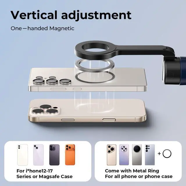 Alt view image 4 of 7 - Auto-Open Magnetic Selfie Stick Tripod for iPhone MagSafe, 71" Cell Phone Tirpod Stand with Metal Ring & Rechargeable Remote for Video Recording Vlogging Black
