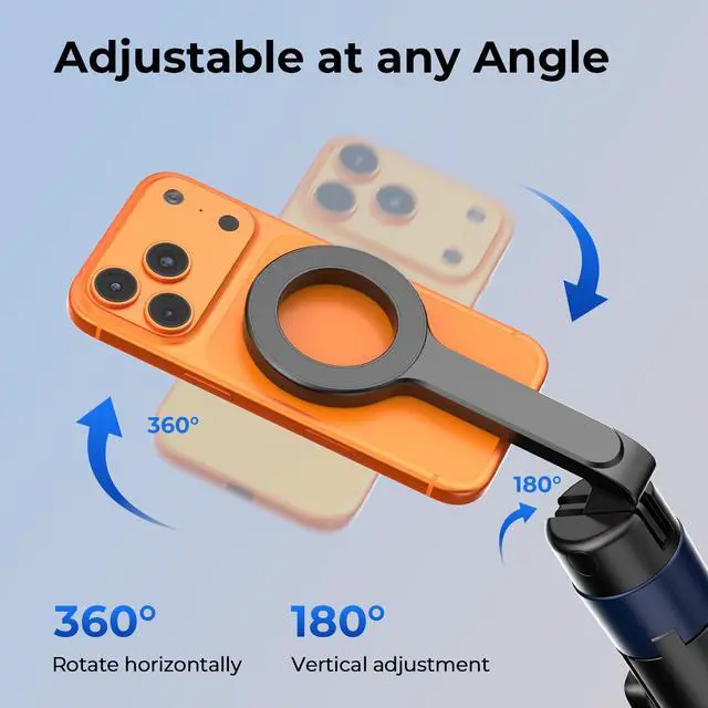 Alt view image 3 of 7 - Auto-Open Magnetic Selfie Stick Tripod for iPhone MagSafe, 71" Cell Phone Tirpod Stand with Metal Ring & Rechargeable Remote for Video Recording Vlogging Black