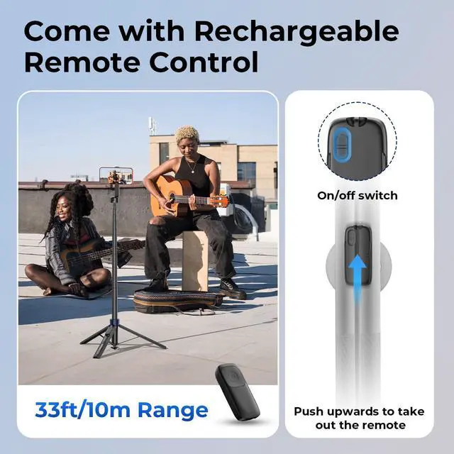 Alt view image 7 of 7 - Auto-Open Magnetic Selfie Stick Tripod for iPhone MagSafe, 71" Cell Phone Tirpod Stand with Metal Ring & Rechargeable Remote for Video Recording Vlogging Black
