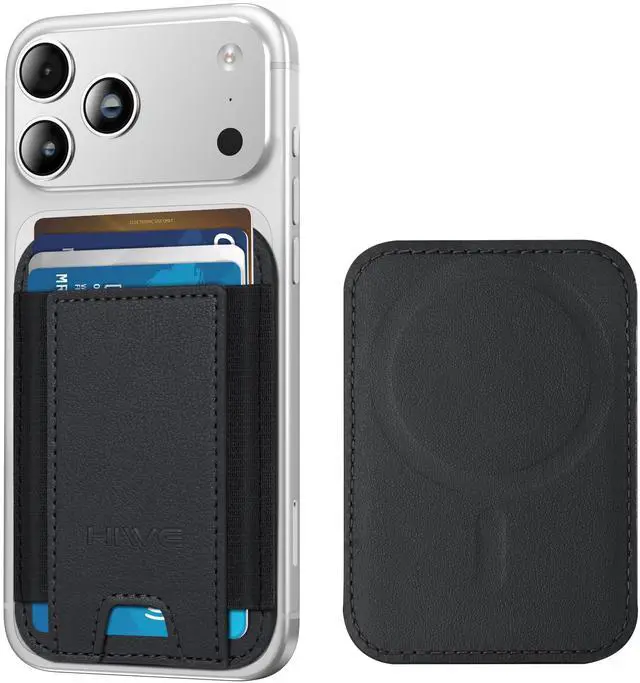 Main image of MagSafe Wallet, 7 Cards Holder with RFID Blocking, Stronger Magnetic Wallet for iPhone 17/16/15/14/13/12 Series, Vegan Leather Minimalist Slim, 1 Slot, Black & Black