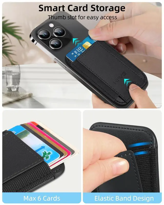 Alt view image 6 of 7 - MagSafe Wallet, 7 Cards Holder with RFID Blocking, Stronger Magnetic Wallet for iPhone 17/16/15/14/13/12 Series, Vegan Leather Minimalist Slim, 1 Slot, Black & Black