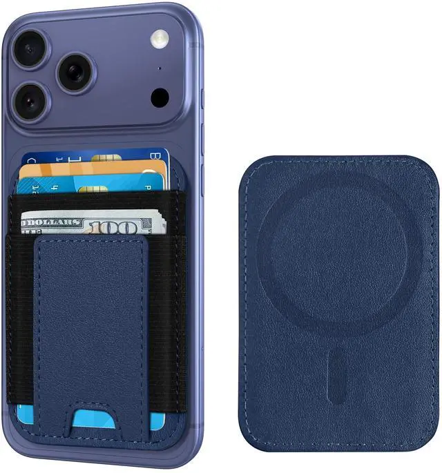 Main image of Upgraded for Magsafe Wallet, Strongest Magnetic Wallet, for iPhone Walle t Magsafe with 2 Card Slots, Magnetic Card Holder for iPhone 17/16/15/14/13/12 Series, Vegan Leather, Fit 7 Cards, Navy Blue