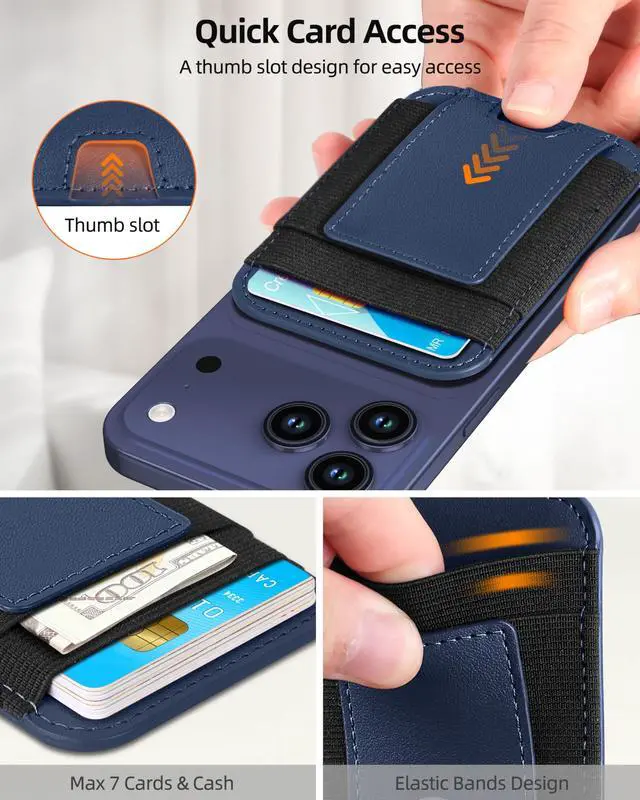 Alt view image 4 of 7 - Upgraded for Magsafe Wallet, Strongest Magnetic Wallet, for iPhone Walle t Magsafe with 2 Card Slots, Magnetic Card Holder for iPhone 17/16/15/14/13/12 Series, Vegan Leather, Fit 7 Cards, Navy Blue