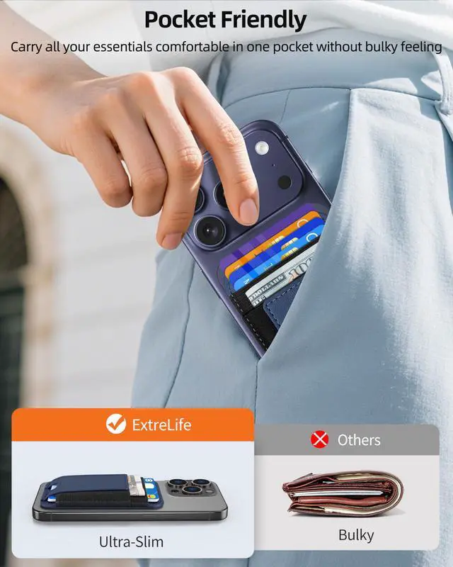 Alt view image 6 of 7 - Upgraded for Magsafe Wallet, Strongest Magnetic Wallet, for iPhone Walle t Magsafe with 2 Card Slots, Magnetic Card Holder for iPhone 17/16/15/14/13/12 Series, Vegan Leather, Fit 7 Cards, Navy Blue