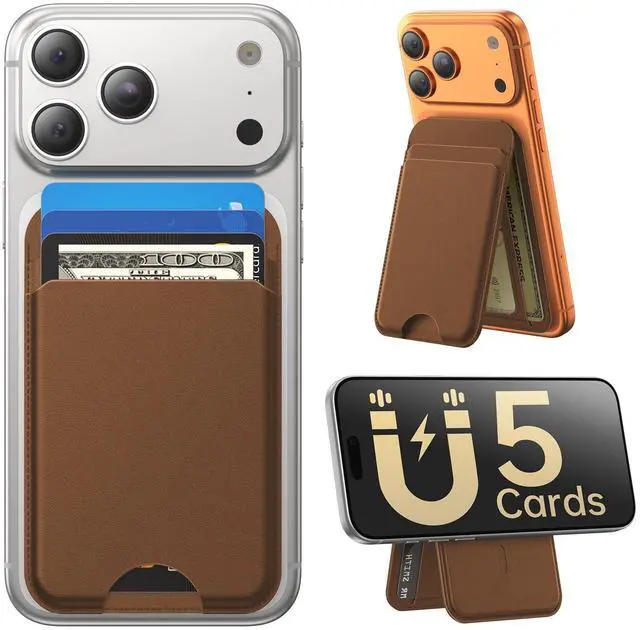 Main image of for MagSafe Wallet with Stand, 5 Card Holder, Slim Leather Magnetic Wallet for iPhone 17/16/15/14/13/12 Pro Max Plus Air Series, 3 Card Slots & 1 Cash Slot,Coffee