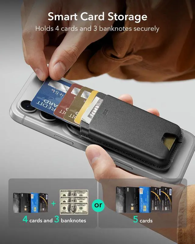 Alt view image 3 of 7 - for MagSafe Wallet, 5 Card Holder with RFID Blocking, MagSafe Sticker Included, Slim Magnetic Wallet for iPhone 17e/17/16/15/14/13/12 Series and Selected Samsung Devices, Not for 13/12 Mini, Black