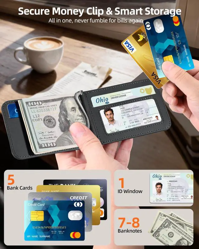 Alt view image 2 of 7 - For Magsafe Wallet with Money Clip, Strongest Magnetic Wallet for iPhone 17/16/15/14/13/12 Series, Adjustable Stand, ID Window, 5 Card Holder, RFID Blocking, Not for 13/12 Mini, Black