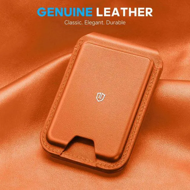 Alt view image 2 of 7 - Genuine Leather Card Holder for Phone, Strong Magnetic Wallet for MagSafe with Adjustable Stand, RFID Blocking Mag Wallet for iPhone 17/17e/16/15/14/13/12/Pro/Max/Air/Plus Men Women - Orange
