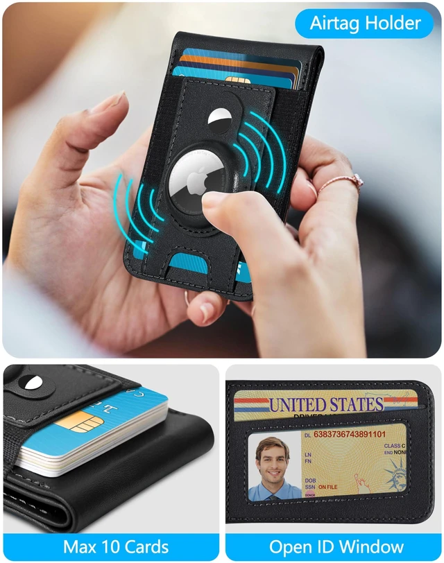 Alt view image 5 of 7 - for Magsafe Wallet with Airtag Holder, Magnetic Wallet for iPhone 17/16/15/14/13/12 Series, 9-Card Holder, Open ID Window, Adjustable Stand, RFID Blocking, Black-B