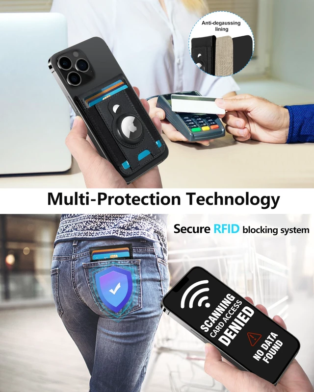 Alt view image 6 of 7 - for Magsafe Wallet with Airtag Holder, Magnetic Wallet for iPhone 17/16/15/14/13/12 Series, 9-Card Holder, Open ID Window, Adjustable Stand, RFID Blocking, Black-B