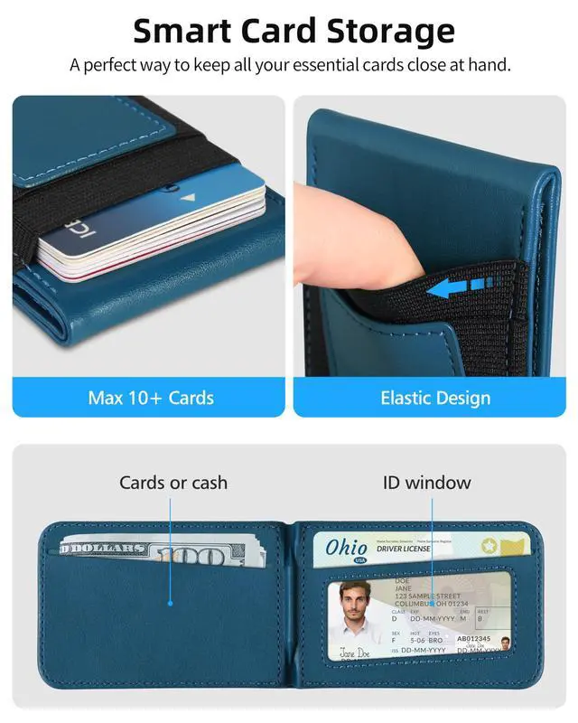 Alt view image 4 of 7 - For Magsafe Wallet Stand, Strongest Magnetic Phone Wallet, Leather Magnetic Card Holder Wallet for iPhone 17/16/15/14/13/12 Series, ID Window, 4 Card Slots, Hold 10 Cards, RFID Blocking, Blue