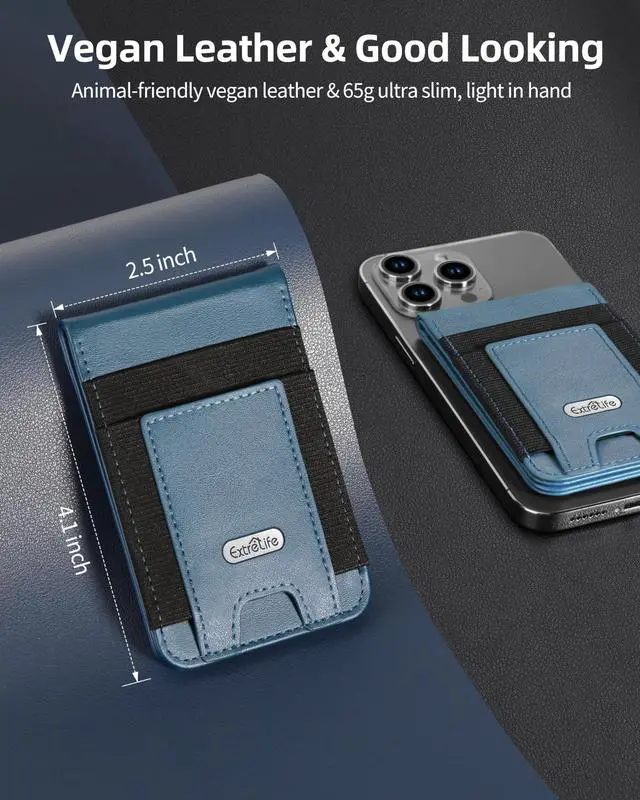 Alt view image 6 of 7 - For Magsafe Wallet Stand, Strongest Magnetic Phone Wallet, Leather Magnetic Card Holder Wallet for iPhone 17/16/15/14/13/12 Series, ID Window, 4 Card Slots, Hold 10 Cards, RFID Blocking, Blue