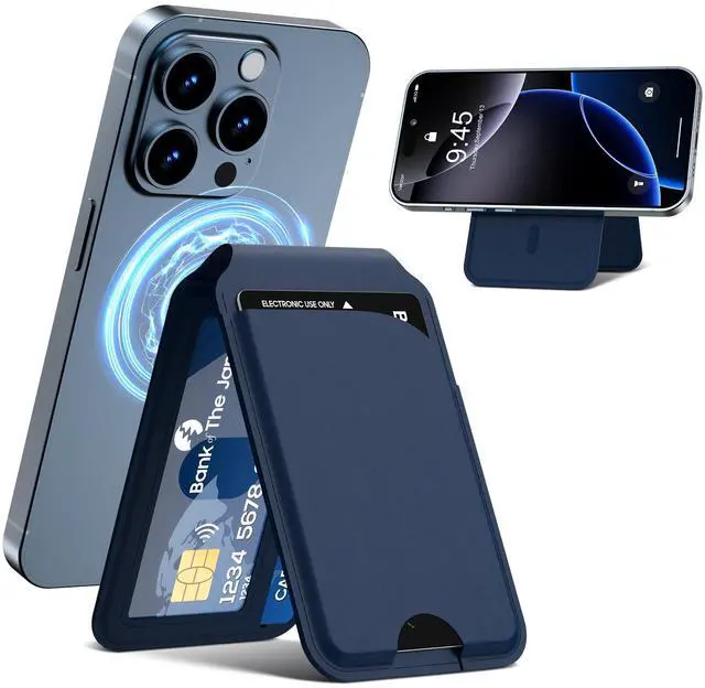 Main image of for Mag-Safe Wallet, Leather Phone Magnetic Wallet Stand Adjustable for iPhone 17/16/15/14/13/12 Series, ID Window, RFID Blocking (Blue)