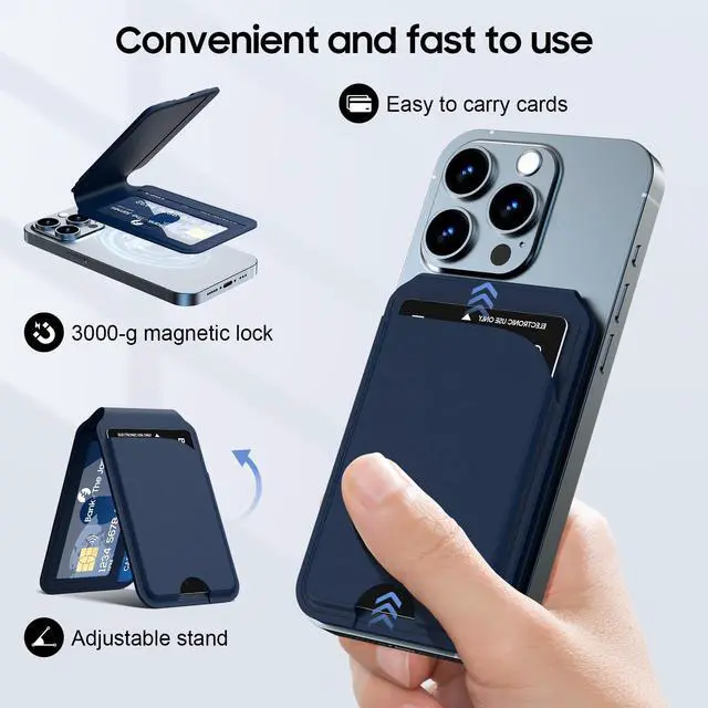 Alt view image 2 of 7 - for Mag-Safe Wallet, Leather Phone Magnetic Wallet Stand Adjustable for iPhone 17/16/15/14/13/12 Series, ID Window, RFID Blocking (Blue)