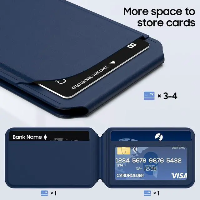 Alt view image 4 of 7 - for Mag-Safe Wallet, Leather Phone Magnetic Wallet Stand Adjustable for iPhone 17/16/15/14/13/12 Series, ID Window, RFID Blocking (Blue)