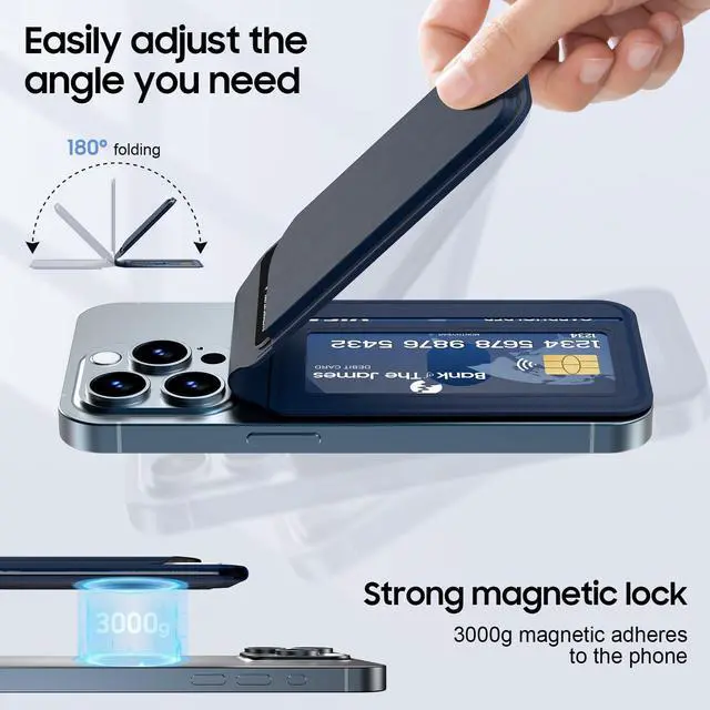 Alt view image 3 of 7 - for Mag-Safe Wallet, Leather Phone Magnetic Wallet Stand Adjustable for iPhone 17/16/15/14/13/12 Series, ID Window, RFID Blocking (Blue)