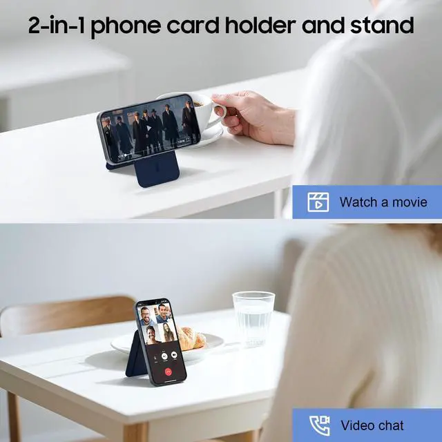 Alt view image 5 of 7 - for Mag-Safe Wallet, Leather Phone Magnetic Wallet Stand Adjustable for iPhone 17/16/15/14/13/12 Series, ID Window, RFID Blocking (Blue)