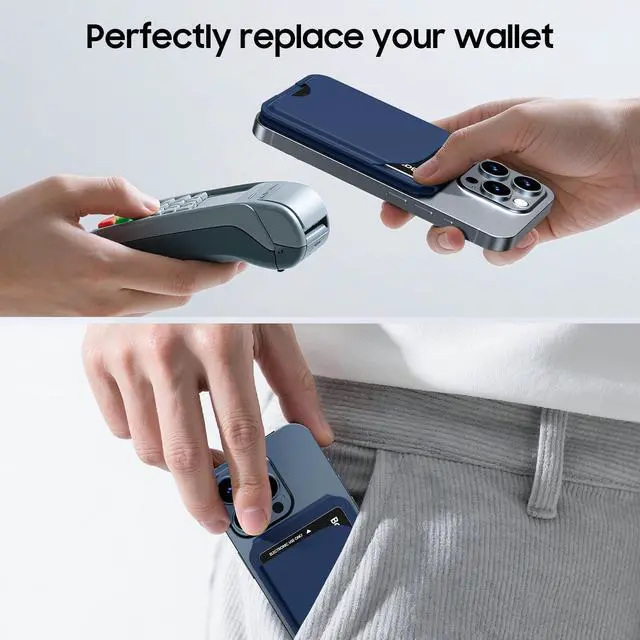 Alt view image 6 of 7 - for Mag-Safe Wallet, Leather Phone Magnetic Wallet Stand Adjustable for iPhone 17/16/15/14/13/12 Series, ID Window, RFID Blocking (Blue)
