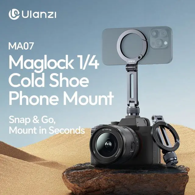 Alt view image 2 of 7 - MA07 Magnetic Phone Tripod Mount for Magsafe, Aluminum Camera Phone Mount with 1/4" Screw, Cold Shoe Magnetic Tripod for Camera, Copatibale with iPhone 17/16/15/14/13/12 Series