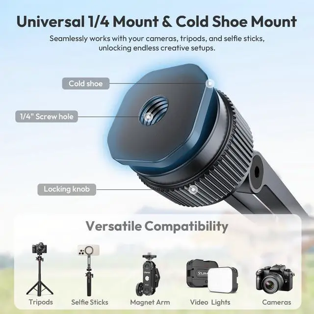 Alt view image 6 of 7 - MA07 Magnetic Phone Tripod Mount for Magsafe, Aluminum Camera Phone Mount with 1/4" Screw, Cold Shoe Magnetic Tripod for Camera, Copatibale with iPhone 17/16/15/14/13/12 Series
