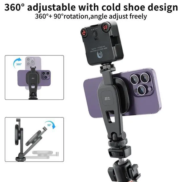 Alt view image 2 of 7 - MG-03 Magnetic Phone Tripod Mount,Tripod Mount for Magsafe w Cold Shoe for iPhone 17.16.15.14.13.12 Series,Magnetic Ring Compatible with All Phones & All Cases,360° Rotation,for Tripods,Cameras